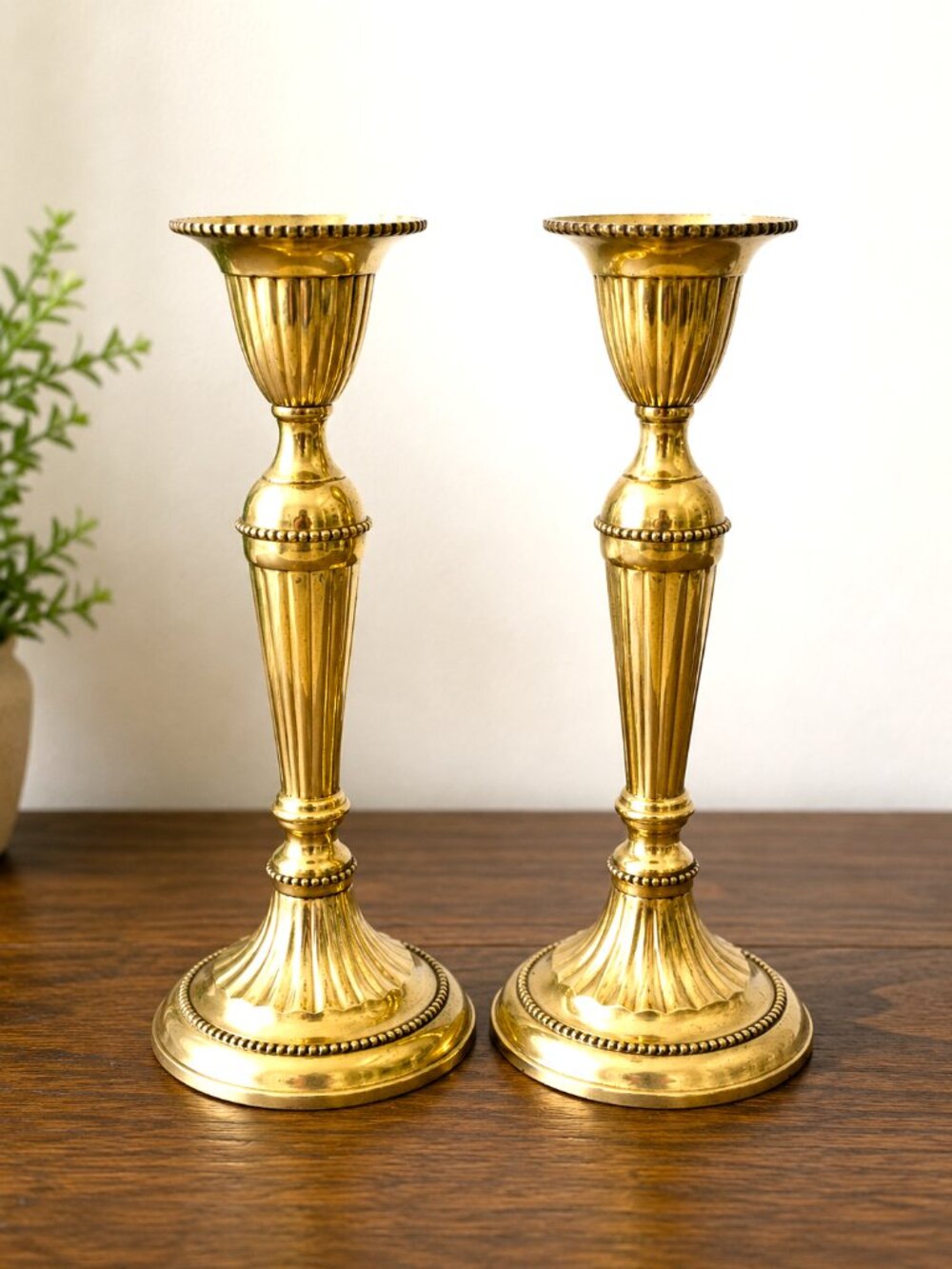 Vintage Art Ware Brass Candlestick Holders India Ornate Pair 9.25"